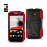 REIKO ALCATEL ONE TOUCH POP STAR 2 HYBRID HEAVY DUTY CASE WITH KICKSTAND IN RED BLACK