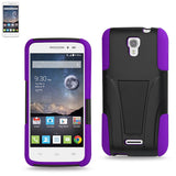 REIKO ALCATEL ONE TOUCH POP ASTRO HYBRID HEAVY DUTY CASE WITH KICKSTAND IN PURPLE BLACK