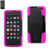 REIKO AMAZON FIRE PHONE HYBRID HEAVY DUTY CASE WITH KICKSTAND IN HOT PINK BLACK