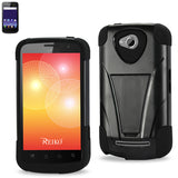 REIKO COOLPAD QUATTRO 4G HYBRID HEAVY DUTY CASE WITH KICKSTAND IN BLACK