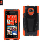 REIKO HTC WINDOWS PHONE 8X HYBRID HEAVY DUTY CASE WITH KICKSTAND IN BLACK ORANGE