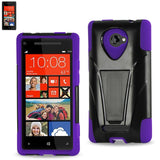 REIKO HTC WINDOWS PHONE 8X HYBRID HEAVY DUTY CASE WITH KICKSTAND IN BLACK PURPLE