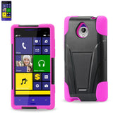 REIKO HTC 8XT HYBRID HEAVY DUTY CASE WITH KICKSTAND IN HOT PINK BLACK