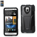 REIKO HTC ONE MINI M4 HYBRID HEAVY DUTY CASE WITH KICKSTAND IN BLACK