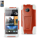 REIKO HTC ONE M7 HYBRID HEAVY DUTY CASE WITH KICKSTAND IN ORANGE WHITE