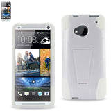 REIKO HTC ONE M7 HYBRID HEAVY DUTY CASE WITH KICKSTAND IN WHITE