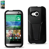 REIKO HTC ONE MINI 2 HYBRID HEAVY DUTY CASE WITH KICKSTAND IN BLACK