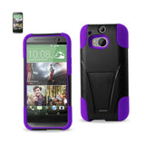 REIKO HTC ONE M8 HYBRID HEAVY DUTY CASE WITH KICKSTAND IN PURPLE BLACK