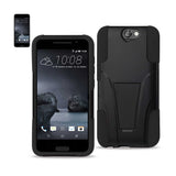 REIKO HTC ONE A9 HYBRID HEAVY DUTY CASE WITH KICKSTAND IN BLACK