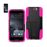 REIKO HTC ONE A9 HYBRID HEAVY DUTY CASE WITH KICKSTAND IN HOT PINK BLACK