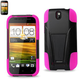 REIKO HTC ONE SV HYBRID HEAVY DUTY CASE WITH KICKSTAND IN BLACK HOT PINK