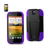REIKO HTC ONE SV HYBRID HEAVY DUTY CASE WITH KICKSTAND IN BLACK PURPLE
