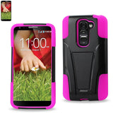 REIKO LG G2 MINI HYBRID HEAVY DUTY CASE WITH KICKSTAND IN HOT PINK BLACK