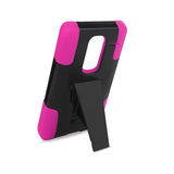 REIKO LG LS675 HYBRID HEAVY DUTY CASE WITH KICKSTAND IN HOT PINK BLACK
