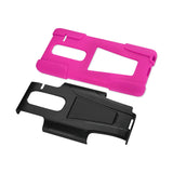 REIKO LG LS675 HYBRID HEAVY DUTY CASE WITH KICKSTAND IN HOT PINK BLACK