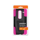 REIKO LG LS675 HYBRID HEAVY DUTY CASE WITH KICKSTAND IN HOT PINK BLACK