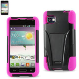 REIKO LG OPTIMUS F3 LS720 HYBRID HEAVY DUTY CASE WITH KICKSTAND IN HOT PINK BLACK