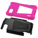 REIKO LG OPTIMUS F3 LS720 HYBRID HEAVY DUTY CASE WITH KICKSTAND IN HOT PINK BLACK