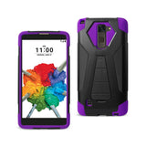 REIKO LG STYLUS 2 PLUS HYBRID HEAVY DUTY CASE WITH KICKSTAND IN PURPLE BLACK