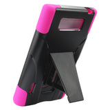 REIKO LG SPLENDOR HYBRID HEAVY DUTY CASE WITH KICKSTAND IN BLACK HOT PINK