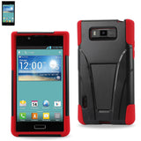 REIKO LG SPLENDOR HYBRID HEAVY DUTY CASE WITH KICKSTAND IN BLACK RED