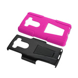 REIKO LG V10 HYBRID HEAVY DUTY CASE WITH KICKSTAND IN HOT PINK BLACK