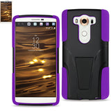 REIKO LG V10 HYBRID HEAVY DUTY CASE WITH KICKSTAND IN PURPLE BLACK