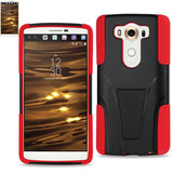 REIKO LG V10 HYBRID HEAVY DUTY CASE WITH KICKSTAND IN RED BLACK