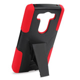 REIKO LG V10 HYBRID HEAVY DUTY CASE WITH KICKSTAND IN RED BLACK