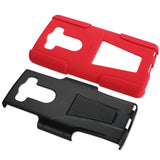 REIKO LG V10 HYBRID HEAVY DUTY CASE WITH KICKSTAND IN RED BLACK