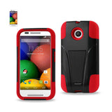 REIKO MOTOROLA MOTO E HYBRID HEAVY DUTY CASE WITH KICKSTAND IN RED BLACK