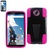 REIKO MOTOROLA NEXUS 6 HYBRID HEAVY DUTY CASE WITH KICKSTAND IN HOT PINK BLACK