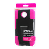 REIKO MOTOROLA NEXUS 6 HYBRID HEAVY DUTY CASE WITH KICKSTAND IN HOT PINK BLACK