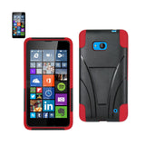 REIKO NOKIA LUMIA 640 HYBRID HEAVY DUTY CASE WITH KICKSTAND IN RED BLACK
