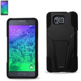 REIKO SAMSUNG GALAXY ALPHA HYBRID HEAVY DUTY CASE WITH KICKSTAND IN BLACK
