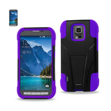 REIKO SAMSUNG GALAXY S5 ACTIVE HYBRID HEAVY DUTY CASE WITH KICKSTAND IN PURPLE BLACK