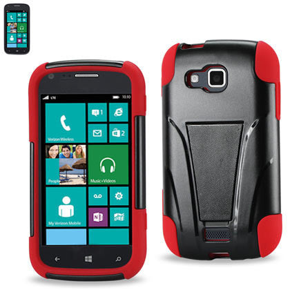REIKO SAMSUNG ATIV ODYSSEY HYBRID HEAVY DUTY CASE WITH KICKSTAND IN BLACK RED