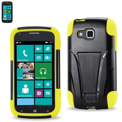 REIKO SAMSUNG ATIV ODYSSEY HYBRID HEAVY DUTY CASE WITH KICKSTAND IN BLACK YELLOW
