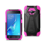 REIKO SAMSUNG GALAXY J1 (2016) HYBRID HEAVY DUTY CASE WITH KICKSTAND IN HOT PINK BLACK