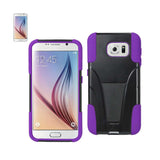 REIKO SAMSUNG GALAXY S6 HYBRID HEAVY DUTY CASE WITH KICKSTAND IN PURPLE BLACK