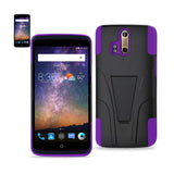 REIKO ZTE AXON PRO HYBRID HEAVY DUTY CASE WITH KICKSTAND IN PURPLE BLACK