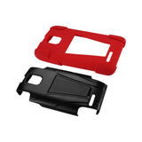 REIKO ZTE ENGAGE MT HYBRID HEAVY DUTY CASE WITH KICKSTAND IN RED BLACK