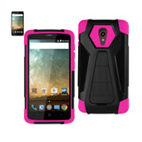 REIKO ZTE N817 HYBRID HEAVY DUTY CASE WITH KICKSTAND IN HOT PINK BLACK