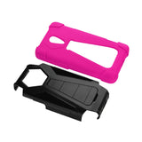 REIKO ZTE N817 HYBRID HEAVY DUTY CASE WITH KICKSTAND IN HOT PINK BLACK