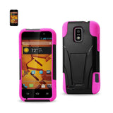 REIKO ZTE WARP 4G HYBRID HEAVY DUTY CASE WITH KICKSTAND IN HOT PINK BLACK