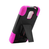REIKO ZTE WARP 4G HYBRID HEAVY DUTY CASE WITH KICKSTAND IN HOT PINK BLACK