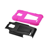 REIKO ZTE WARP 4G HYBRID HEAVY DUTY CASE WITH KICKSTAND IN HOT PINK BLACK