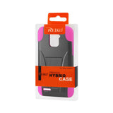 REIKO ZTE WARP 4G HYBRID HEAVY DUTY CASE WITH KICKSTAND IN HOT PINK BLACK