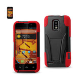 REIKO ZTE WARP 4G HYBRID HEAVY DUTY CASE WITH KICKSTAND IN RED BLACK