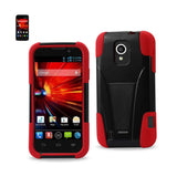 REIKO ZTE SOURCE HYBRID HEAVY DUTY CASE WITH KICKSTAND IN RED BLACK